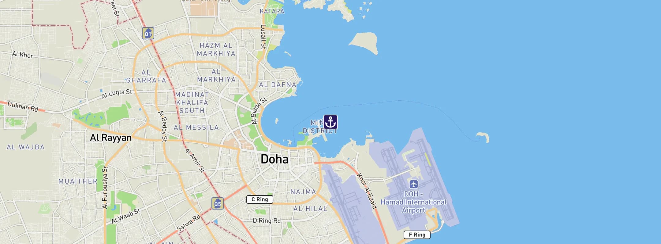 Map of Doha Qatar