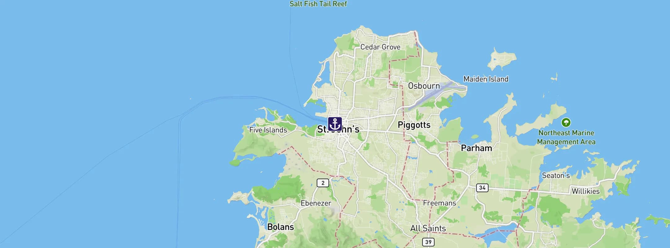 Map of St Johns Antigua